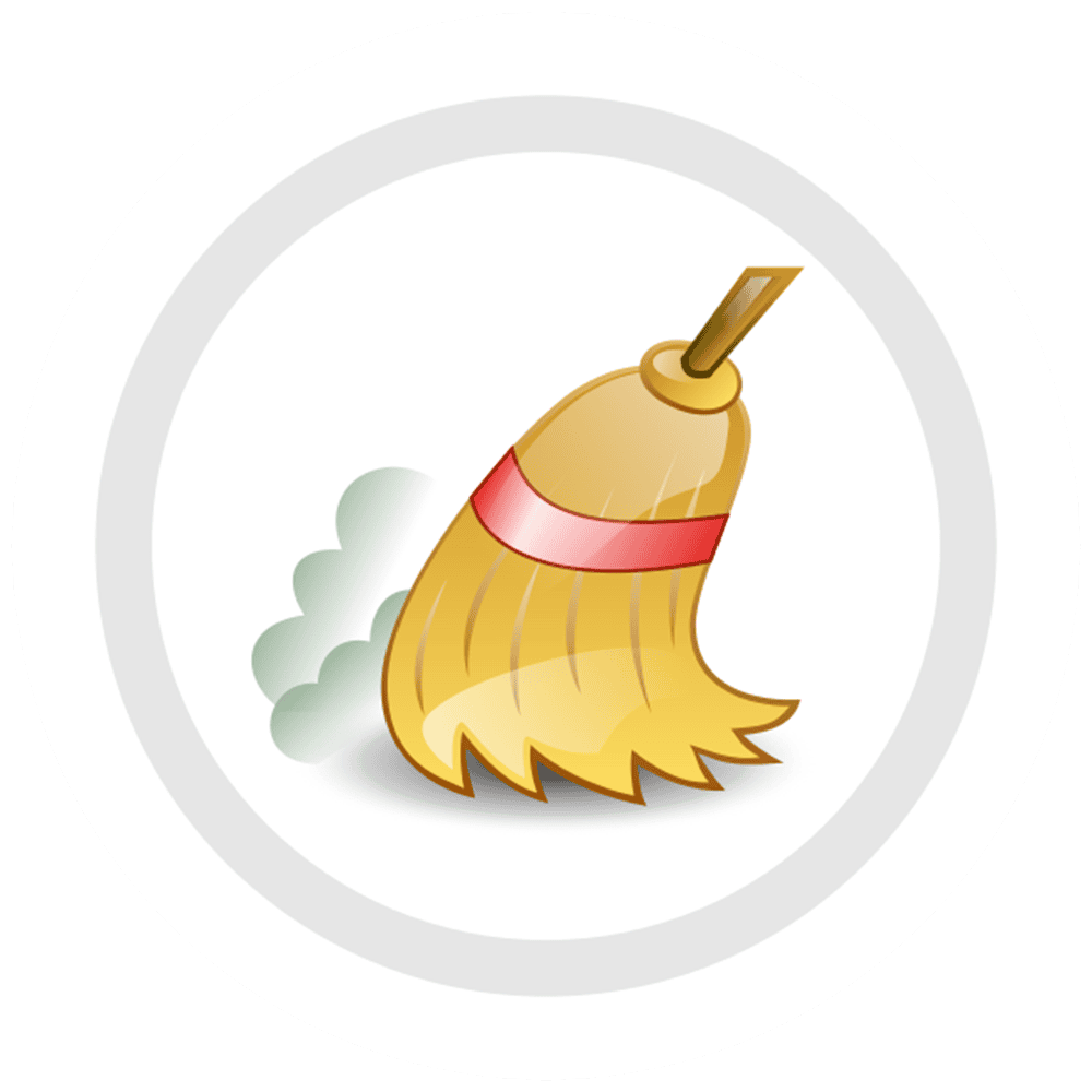 Dust mop with handle, cleaning floor, professional house cleaning services, Sweeping Maids logo.