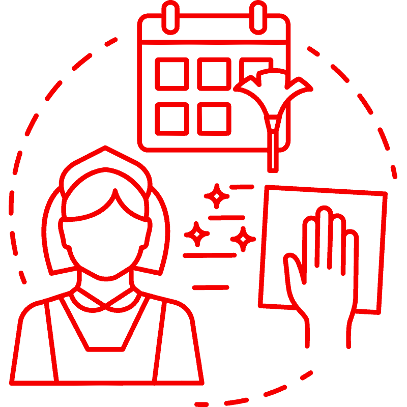 Disinfecting cleaning service cleaning lady holding cloth and calendar for scheduled hygiene services.